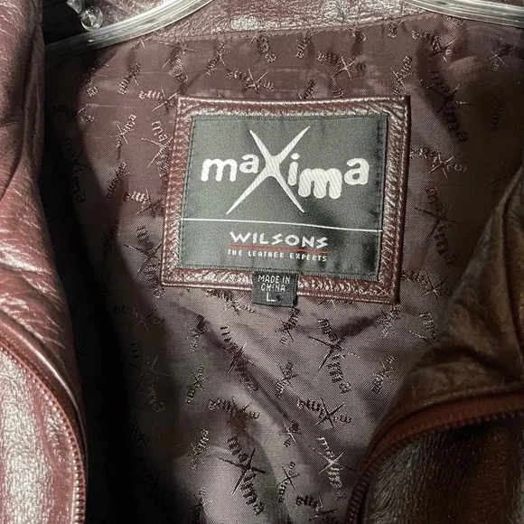 Wilsons Maxima Leather Jacket Womens Large Burgundy Zip Front Collared Coat L - Picture 3 of 11